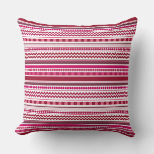 Coussin Motif Géométrique à Rayure Zigzag Rouge Cramoisi e