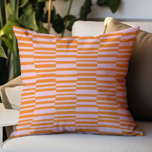 Coussin Motif géométrique à rayures modernes rose orange