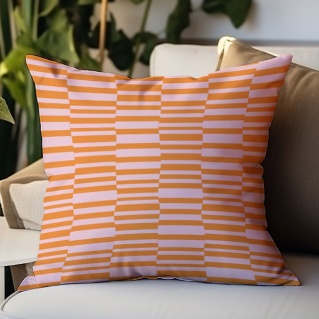 Coussin Motif géométrique à rayures modernes rose orange (Créateur téléchargé)
