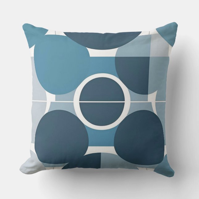 Coussin Motif géométrique abstrait bleu et blanc (Recto)