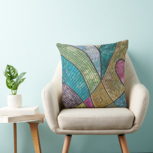Coussin Motif géométrique abstrait coloré à lignes courbes