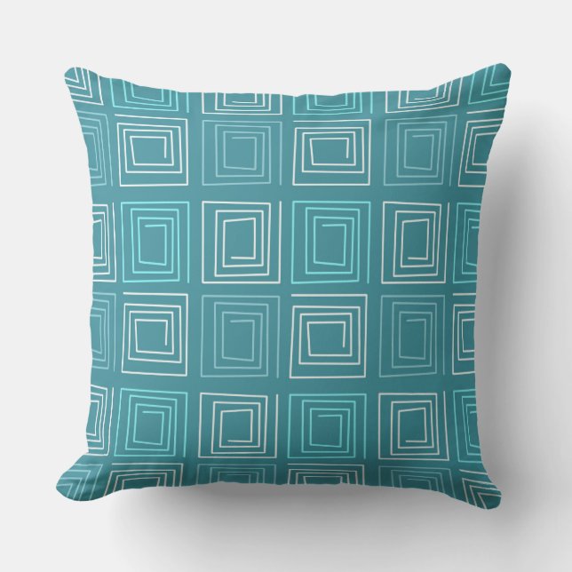 Coussin motif géométrique abstrait de bleu clair rétro (Recto)
