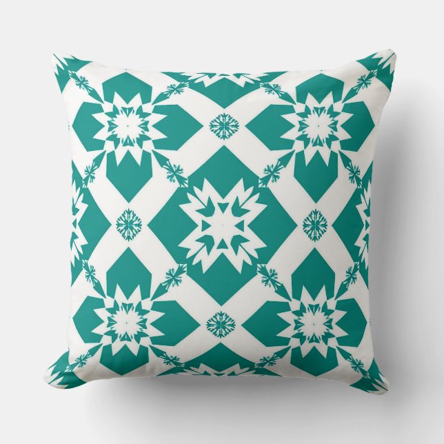 Coussin Motif Géométrique Abstrait en Blanc et Vert (Recto)
