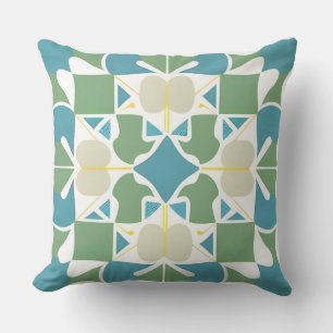 Coussin Motif géométrique abstrait en vert et bleu