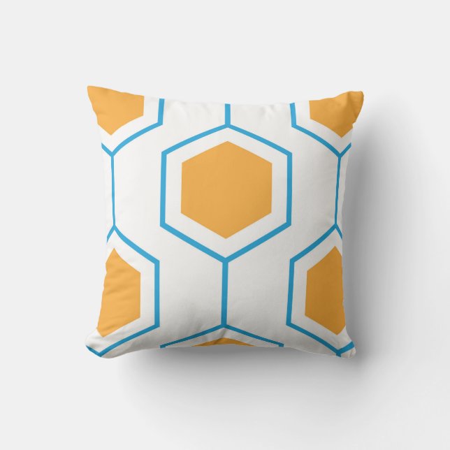 Coussin Motif géométrique abstrait Hexagon en bleu orange (Recto)