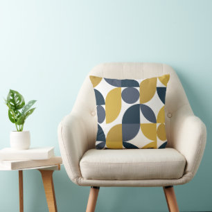 Coussin Motif géométrique abstrait marine et moutarde