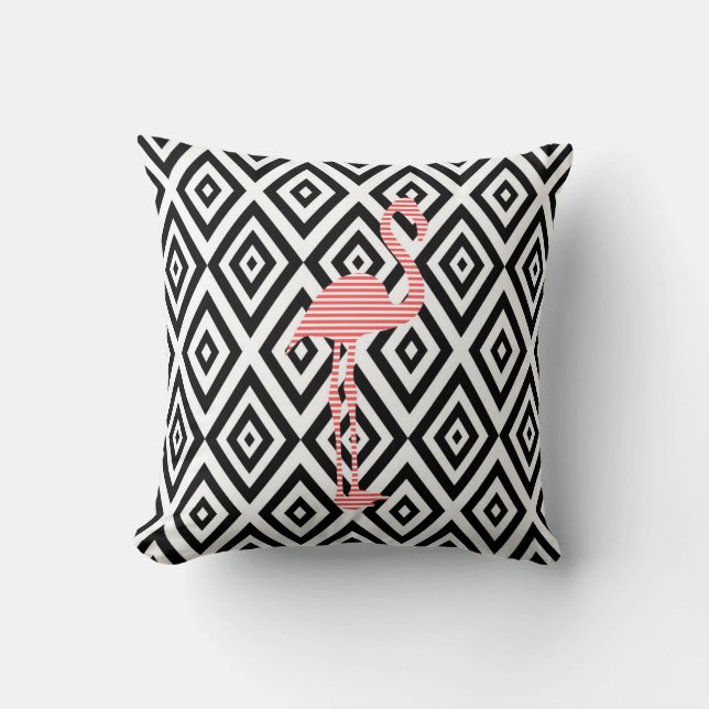 Coussin Motif géométrique abstrait - noir - flamant rose (Recto)