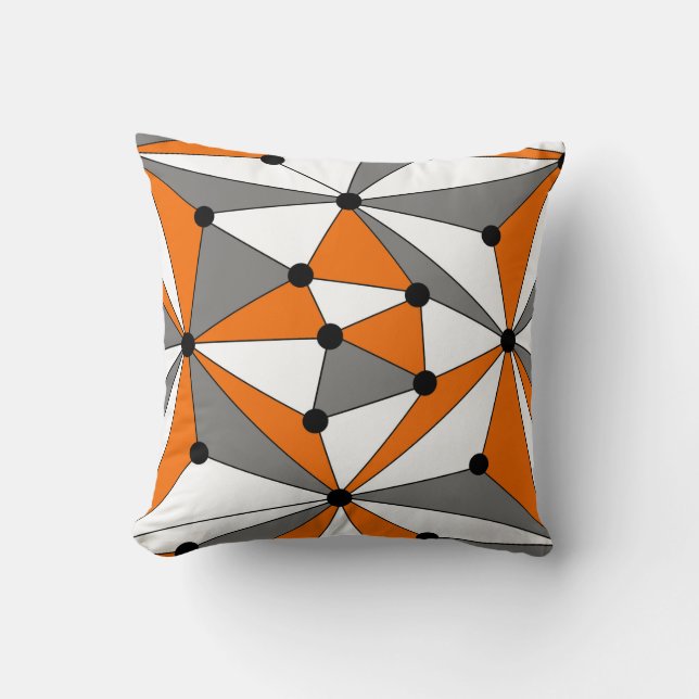 Coussin motif géométrique Abstrait - orange et gris. (Recto)