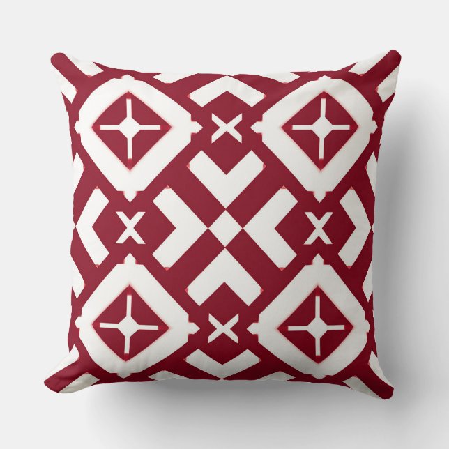 Coussin Motif géométrique abstrait rouge et blanc (Recto)