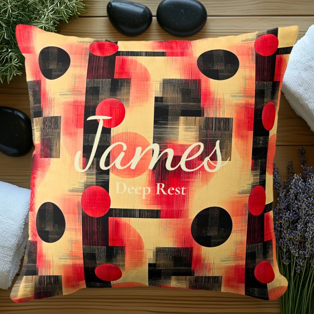 Coussin Motif géométrique abstrait rouge et noir gras (Créateur téléchargé)