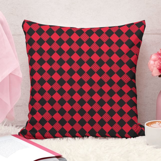 Coussin motif géométrique abstrait rouge et noir moderne (Créateur téléchargé)