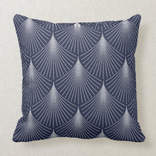Coussin Motif géométrique Art déco blanc sur bleu