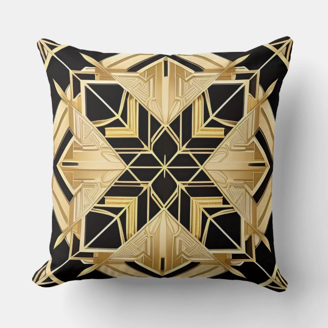 Coussin Motif Géométrique Art Déco Doré (Recto)