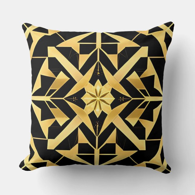 Coussin Motif Géométrique Art Déco Doré (Recto)