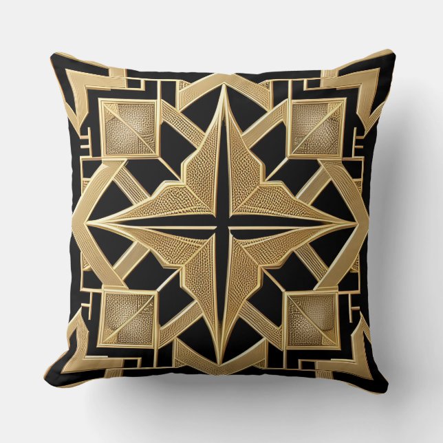 Coussin Motif Géométrique Art Déco Doré (Recto)