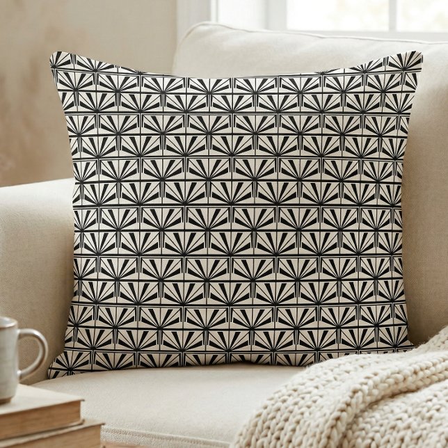 Coussin Motif géométrique Art Déco noir et blanc (Créateur téléchargé)