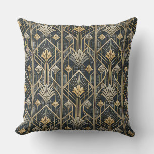 Coussin Motif géométrique Art déco or et charbon noir