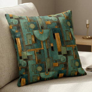 Coussin Motif géométrique Art Déco sarcelle or