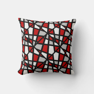 Coussin Motif géométrique blanc noir gris rouge