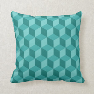 Coussin motif géométrique bleu du cube 3D