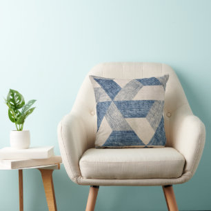 Coussin Motif géométrique bleu et beige