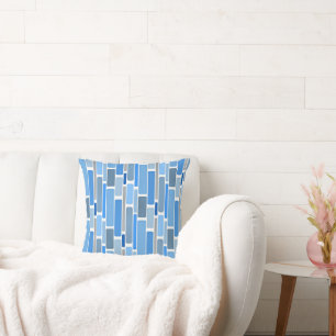 Coussin Motif géométrique bleu et gris,