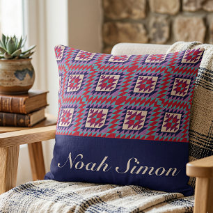 Coussin Motif géométrique boho sud-ouest Nom personnalisé