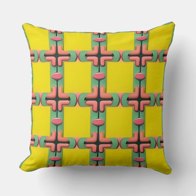 Coussin Motif géométrique carreauté jaune vert bleu (Recto)