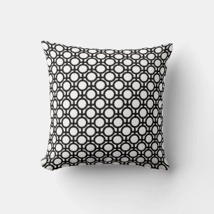 Coussin Motif géométrique circulaire moderne en noir et bl