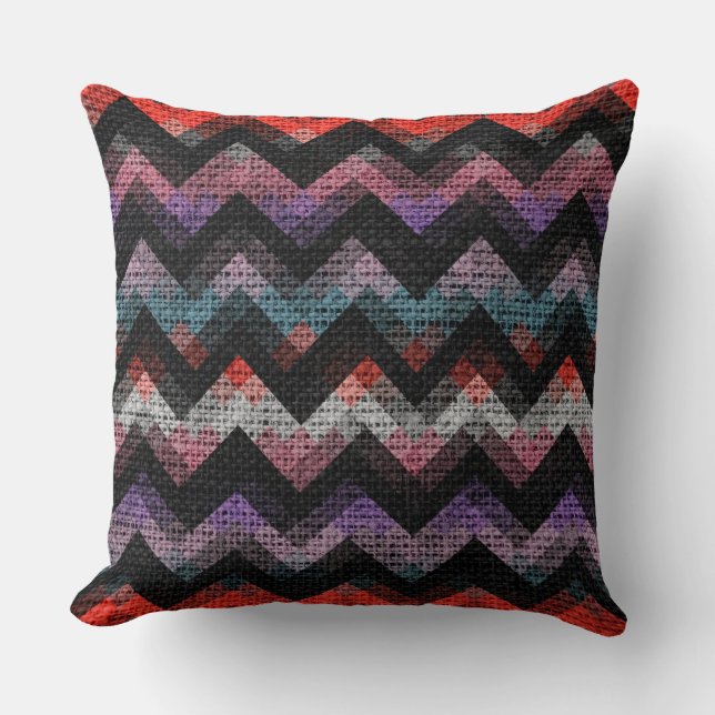 Coussin Motif géométrique coloré Burlap Rustique #19 (Recto)