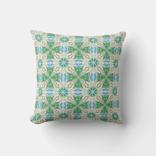 Coussin Motif géométrique complexe avec des teintes vertes (Recto)