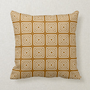Coussin Motif géométrique de carrés dans le caramel et le