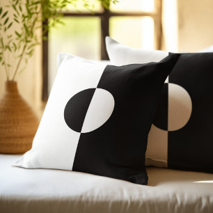 Coussin Motif géométrique de cercle carré noir et blanc