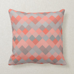 Coussin Motif géométrique de diamant de corail et gris d