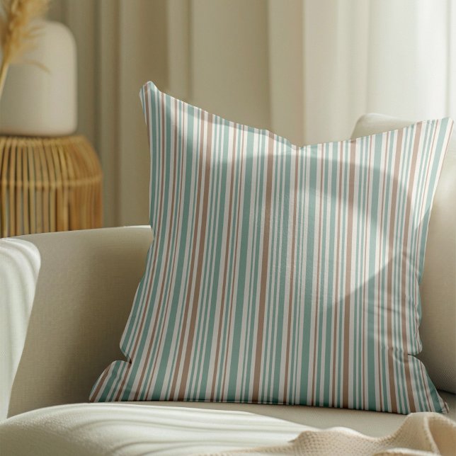 Coussin Motif géométrique de lignes brunes et vertes (Créateur téléchargé)