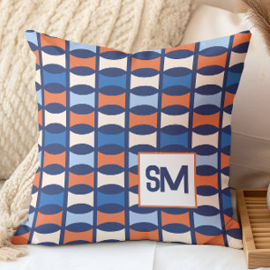 Coussin Motif géométrique de milieu de siècle rétro monogr