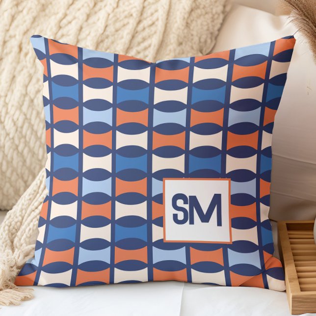Coussin Motif géométrique de milieu de siècle rétro monogr (Créateur téléchargé)
