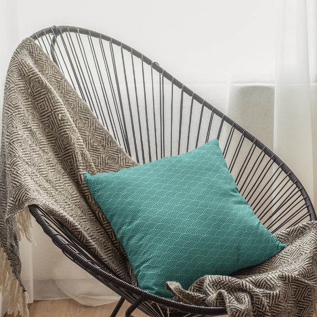 Coussin Motif géométrique de vague Turquoise japonais mode (Créateur téléchargé)