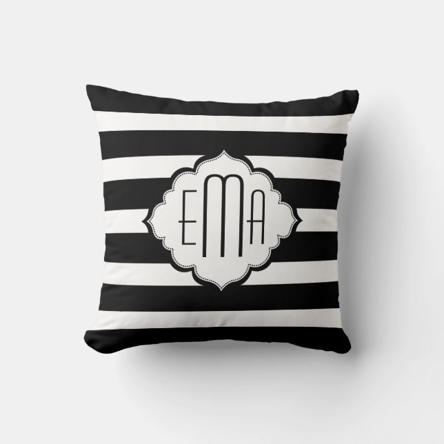 Coussin Motif géométrique des bandes noires et blanches (Recto)