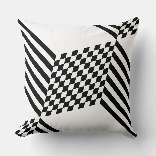 Coussin Motif géométrique élégant blanc et noir diamant (Recto)
