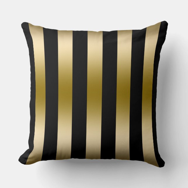 Coussin Motif géométrique Élégant Or Et Bande Noire (Recto)