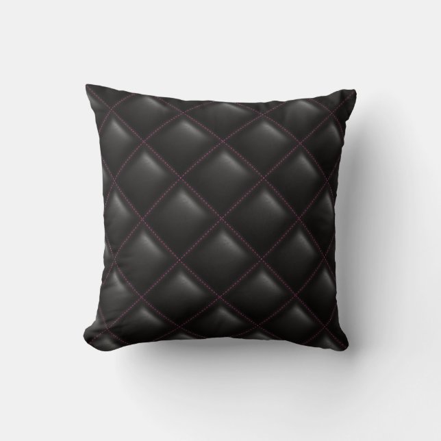 Coussin Motif géométrique en cuir noir moderne (Recto)