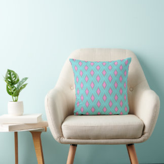 Coussin Motif géométrique en éclat de diamant rose et aqua