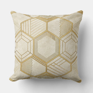 Coussin Motif géométrique en marbre crème Hexagone doré