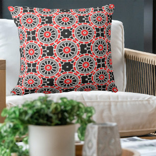 Coussin Motif géométrique en mosaïque rouge noir et gris