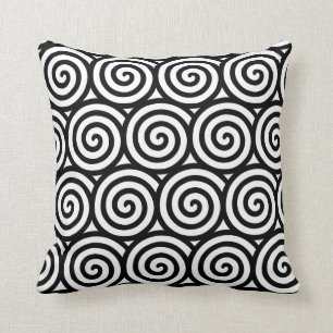 Coussin Motif géométrique en spirale abstraite en noir et 