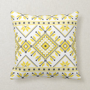 Coussin Motif géométrique ethnique tribal aztèque jaune