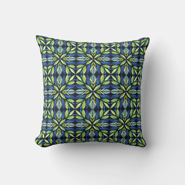 Coussin Motif géométrique floral bleu vert (Recto)
