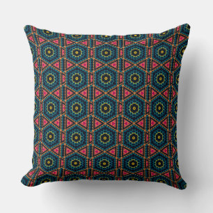 Coussin Motif géométrique floral hexagonal vibrant