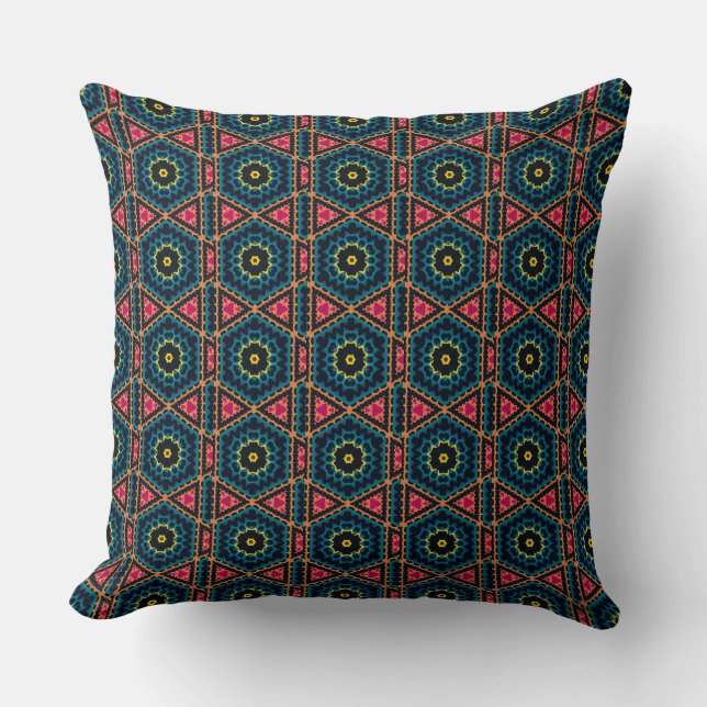 Coussin Motif géométrique floral hexagonal vibrant (Recto)